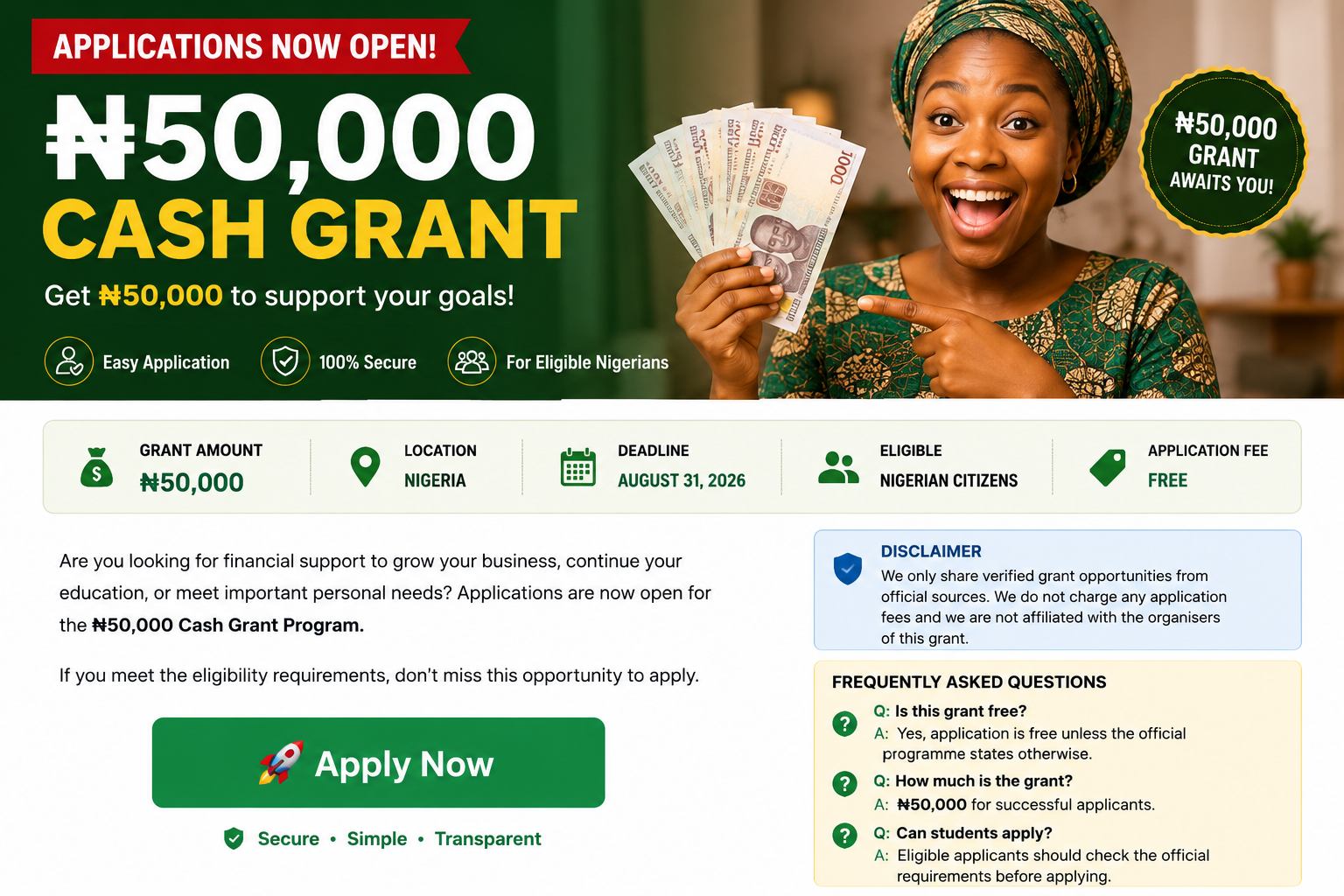 Apply for the ₦50,000 Cash Grant Program – Applications Now Open!